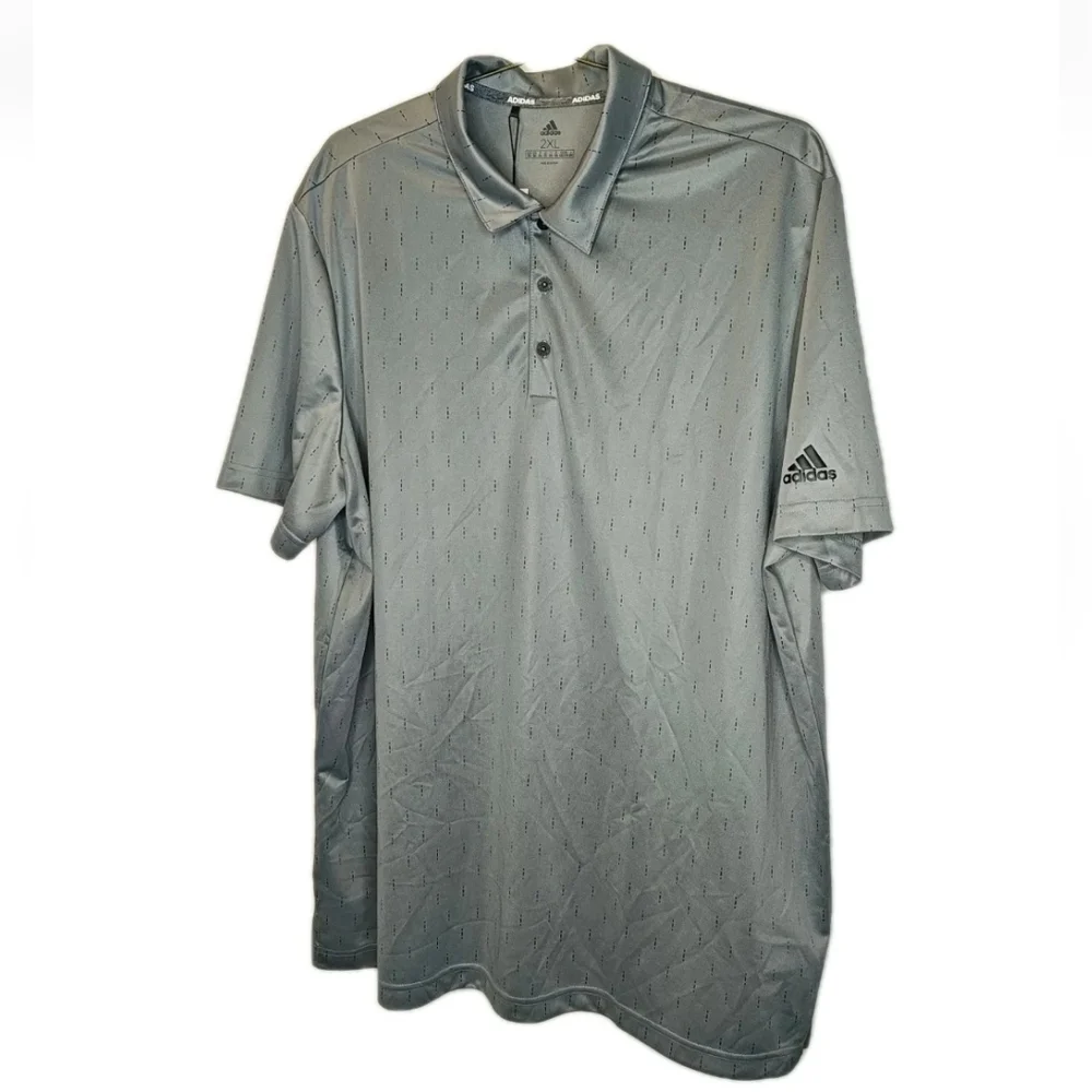 Adidas Polo Shirt Men 2X Gray Indigo Hash Print Performance Golf Pickleball Nwt